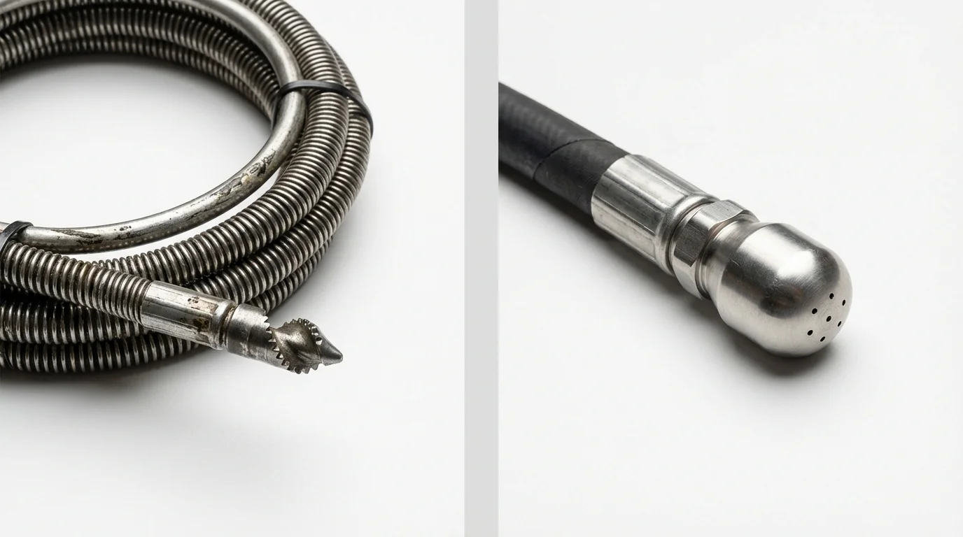 Drain snake cable and hydro jetting nozzle used for drain cleaning in Bloomington, IL